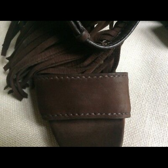 Prada Sandals Ankle Strap Block Fringe Brown Suede - Picture 8 of 8